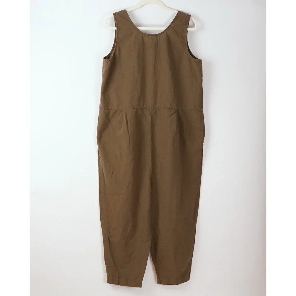 Eileen Fisher System Organic Cotton Crepe Jumpsuit Olive Green - Size Medium - Picture 2 of 6